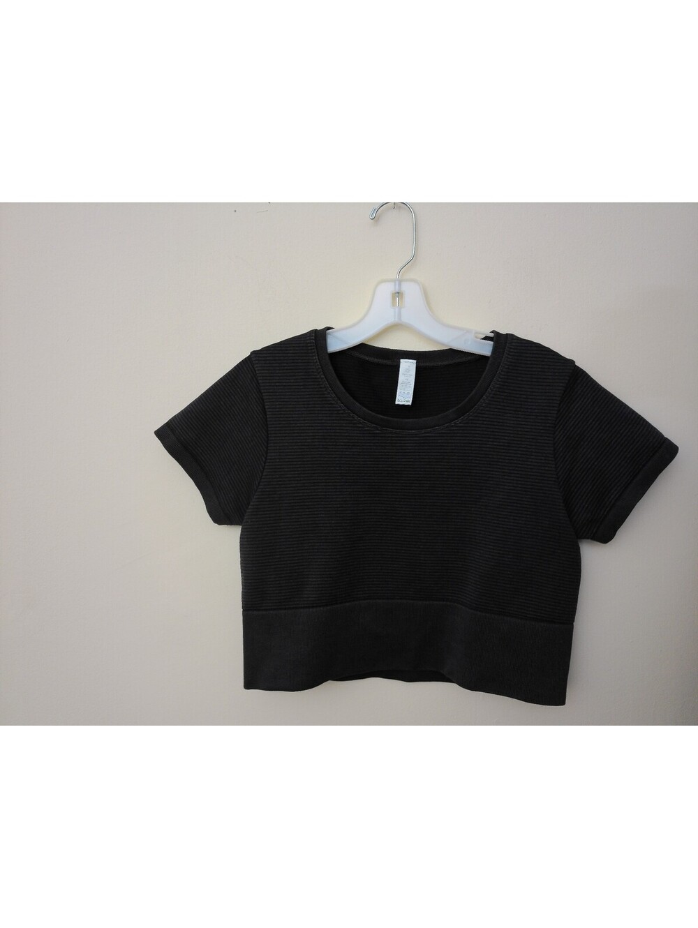 OFFLINE Aerie Crop Top T-Shirt Womens Black Ribbed Short Sleeve Size Large